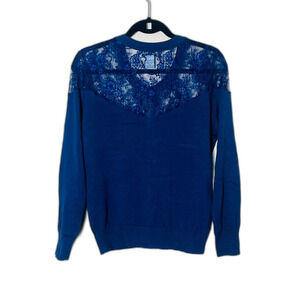 NWT North Style Women's Navy Lace Cardigan Sweater Medium Twee Cottage Romantic